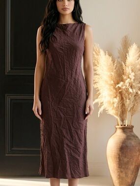 massimo dutti red linen dress 100% linen surplice mini dress Red Dress